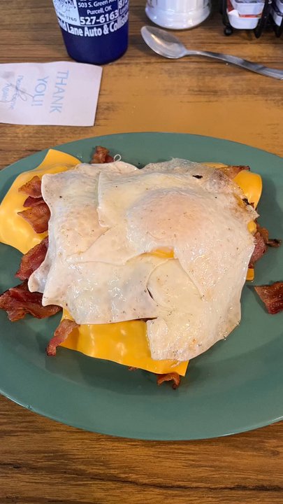 All In Diner - My self made dish called "The David" that's in their system! 4 burger patties,4 slices of cheese,4 fried eggs over easy & bacon! - American Near Me - Purcell, Oklahoma