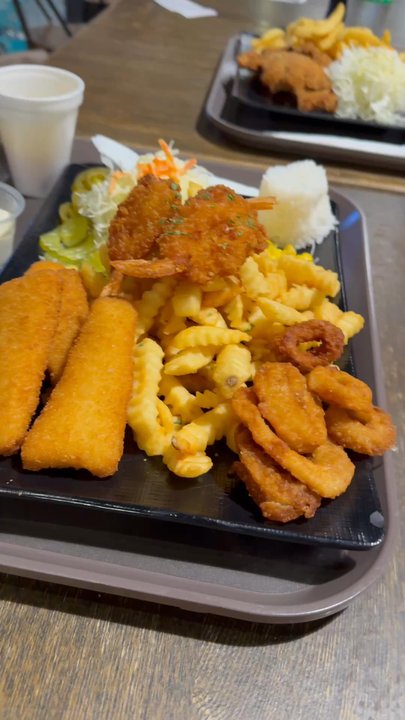 Kobako Katsu - A8. Fish & Chips (fish, squid rings & shrimp) fried to perfection, HUGE PORTION! - Burgers Near Me - Austin, Texas