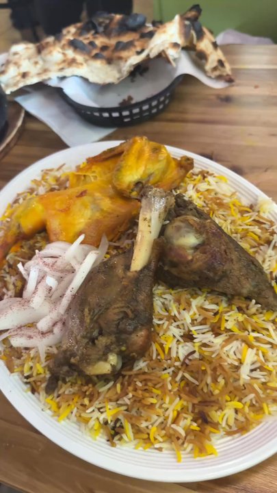 Mandi Oasis - The plate of chicken Mandi and lamb haneeth with rice ! Soooo fire and soft - Arabic Near Me - Homewood, Alabama