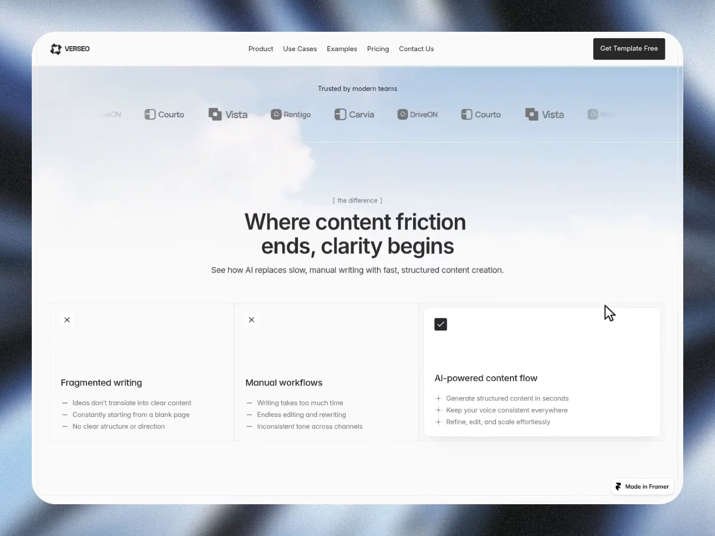 Just made a scroll video for Verseo by @yuliaaui, currently the #1 trending AI template on the @framer marketplace.Used Website Scroll Video's new Pulse scroll motion for a more natural feel, along with custom section pauses + hover interactions.This is how I’d showcase a template 👀