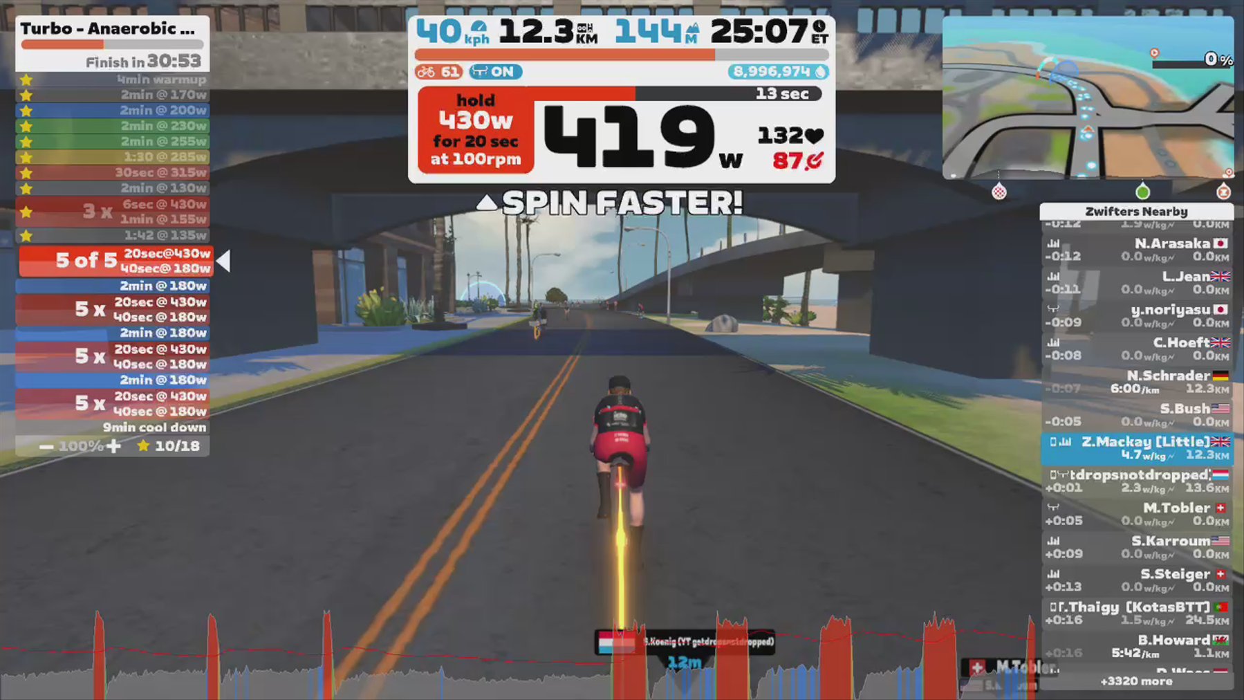 Zwift - Turbo - Anaerobic Capacity Intervals (20 sec) ST in Watopia