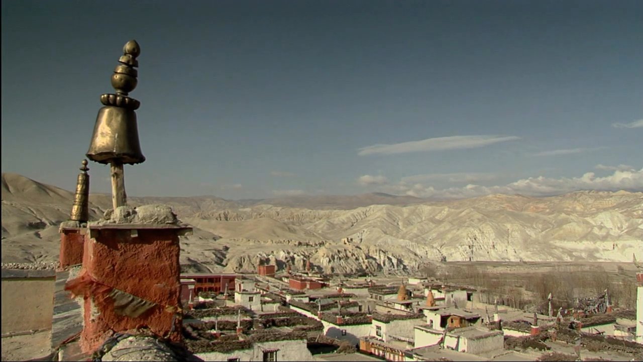 Tsewang Jhonden Bista of the Lo Gyalpo Jigme Foundation discusses cultural preservation efforts set against the backdrop of the Mustang region in the Himalayas. The segment highlights traditional landscapes and rural life, featuring horseback travel and historical imagery.