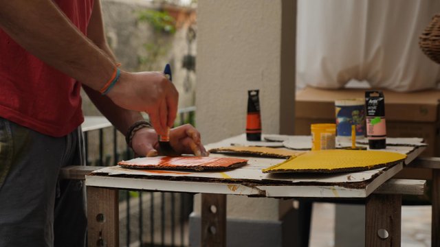 Painting cardboard orange