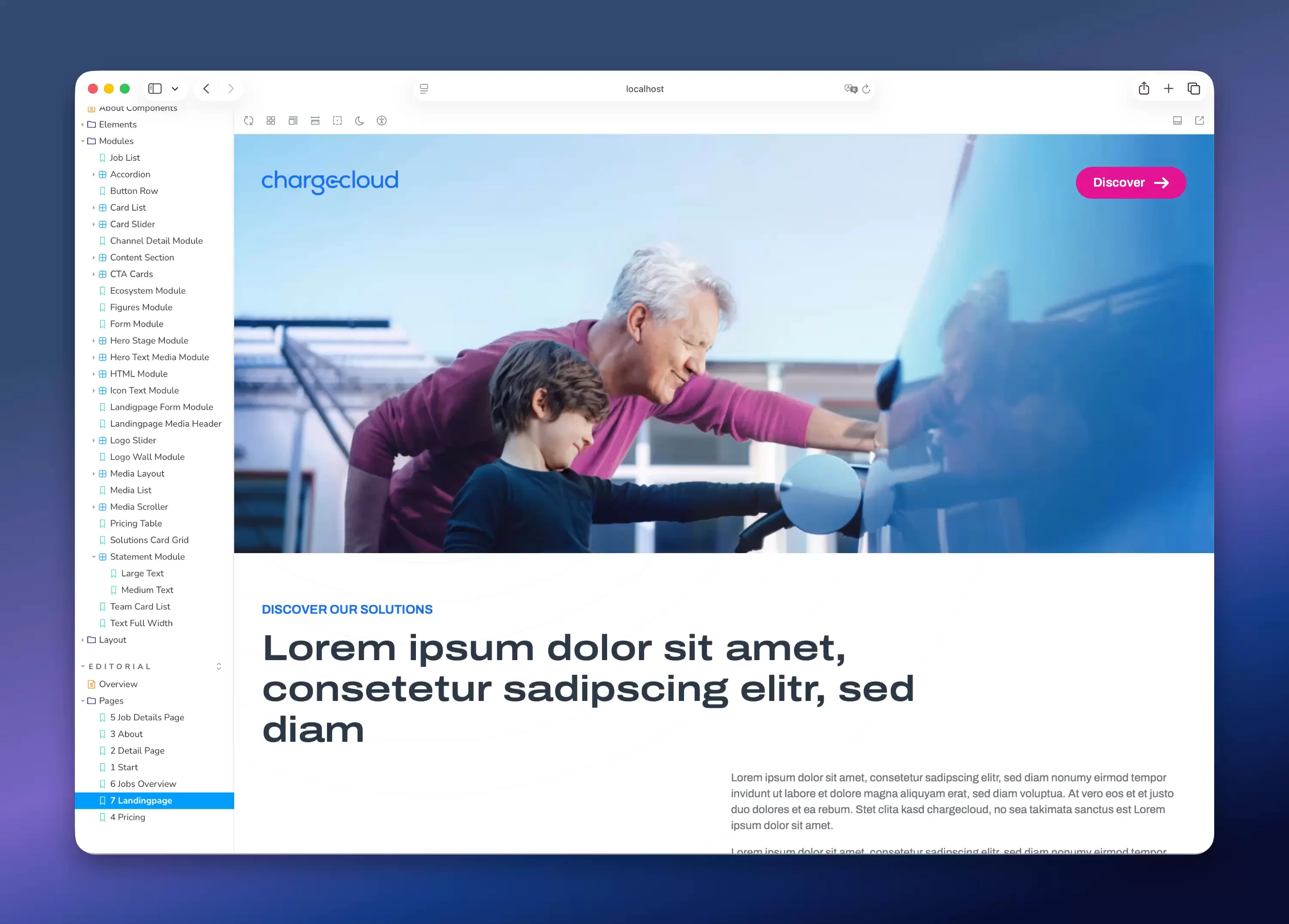 Das modulare chargecloud Design System in Storybook mit hochwertigen UI-Komponenten, Layouts und Modulen der neuen chargecloud-Website – darunter Hero-Bereiche, Medienlayouts, Illustrationen, Buttons, Grids und Seitenvorlagen. Ein klarer Eindruck der modernen, durchdachten und skalierbaren Design- und Frontend-Architektur, die von Hypercode entwickelt wurde, um chargecloud ein konsistentes, performantes und visuell starkes Web-Erlebnis zu bieten. | Hypercode, Digital Product Studio, Köln