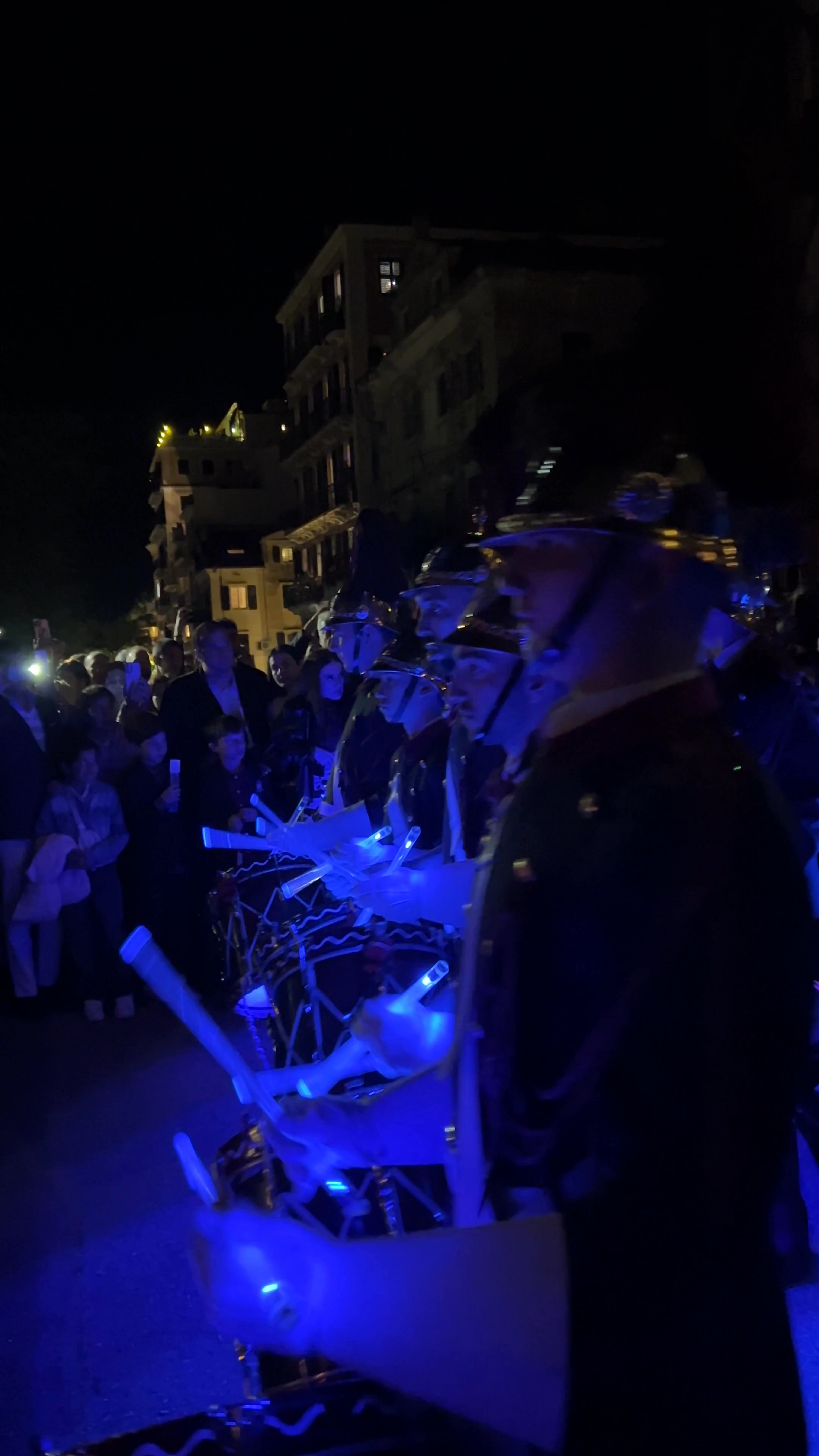 Nighttime Street Drum Parade at Leonidas Vlachou Square, Corfu