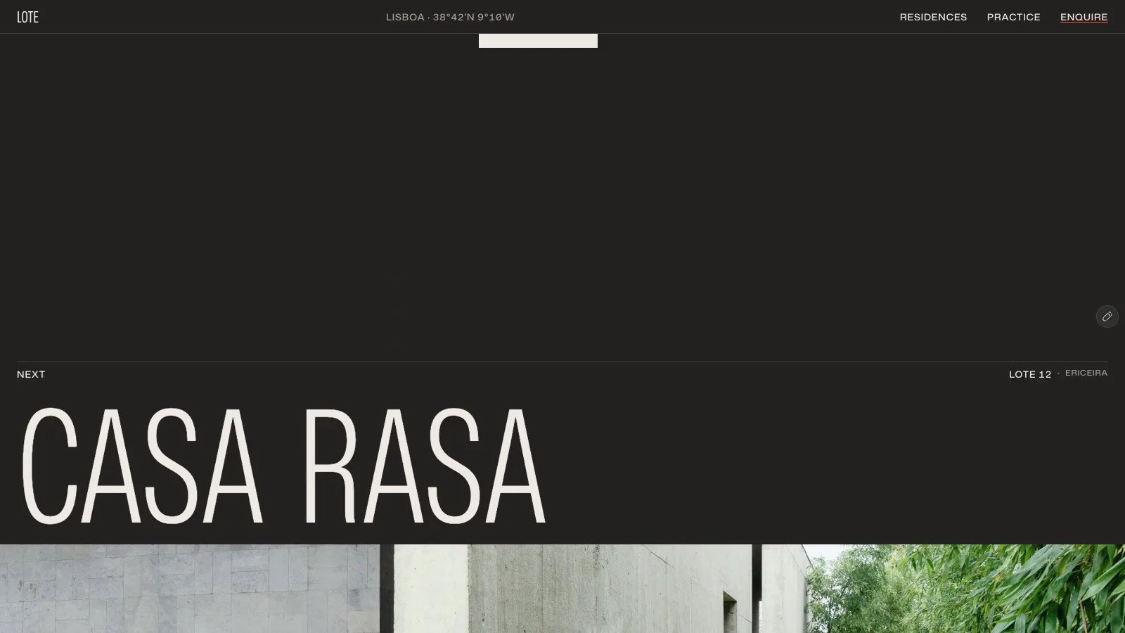 Inside a residence page in Lote.A full-width photograph opens Casa da Duna, then the page moves through the house, floor plan and viewing enquiry. The small bar with price and availability stays in view while you scroll.A closer look at my property template for Framer.https://excellent-favorites-639729.framer.app/