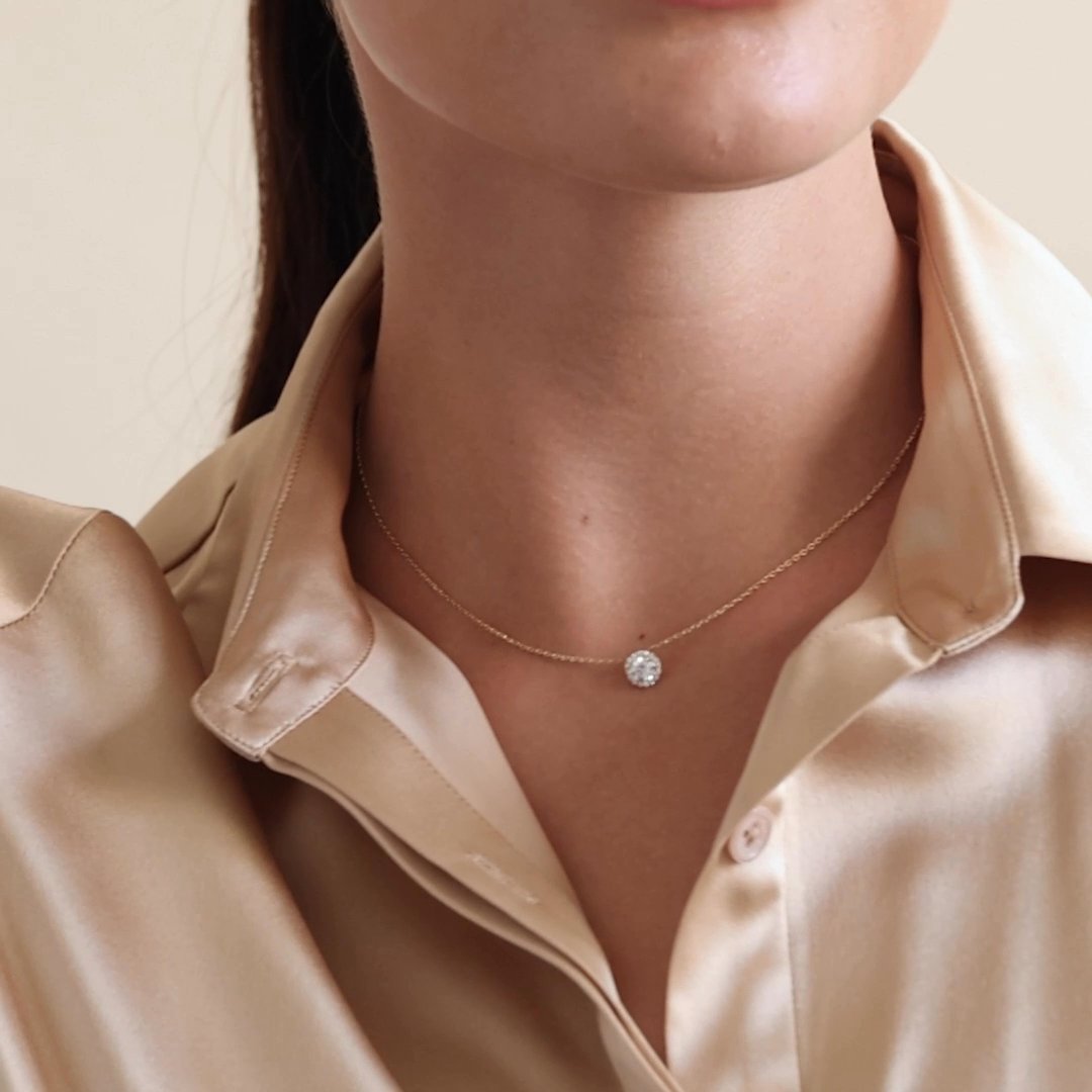 Halo Necklace | Round Brilliant | 14k | Yellow Gold | caratWeight: 0.25ct