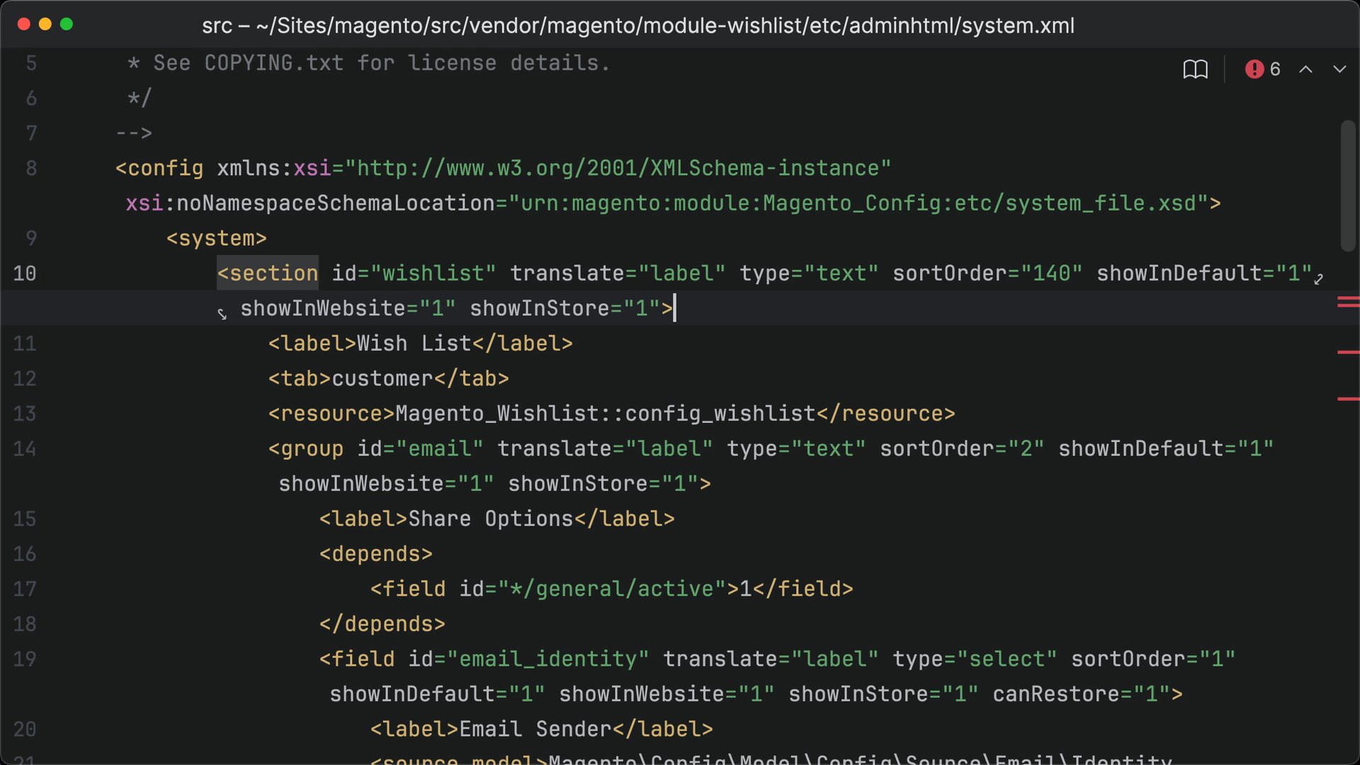 Control system configuration scope visibility with XML in Magento