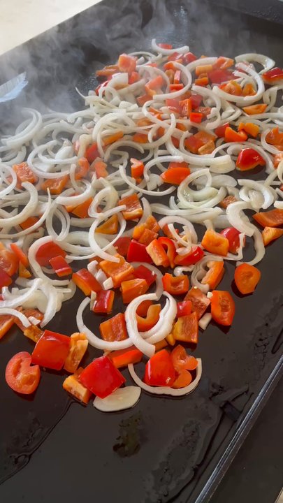 H-E-B - Grilling veggies on the Blackstone for fajitas - Get yours at HEB. - Grocery Near Me - Leander, Texas