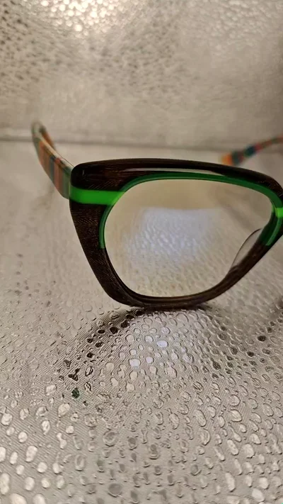 Brown Eyeglasses with Neon Green Accents and Rainbow Temples | Squared Acetate Frame Unisex | 56□18-148