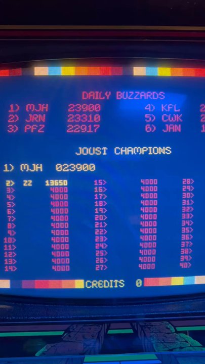 YESTERcades - My Joust high score which is no doubt reset at the start of each day - Arcades Near Me - Metuchen, New Jersey