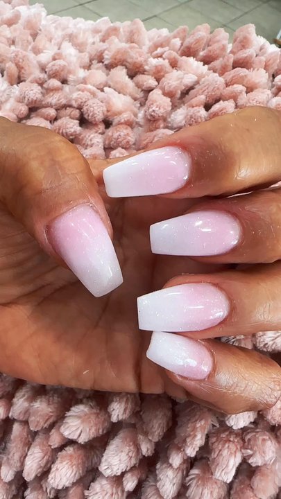 Famous Nails - Shimmer and shine with these pink and white ombré sparkling nails - Nail Salons Near Me - Montclair, California