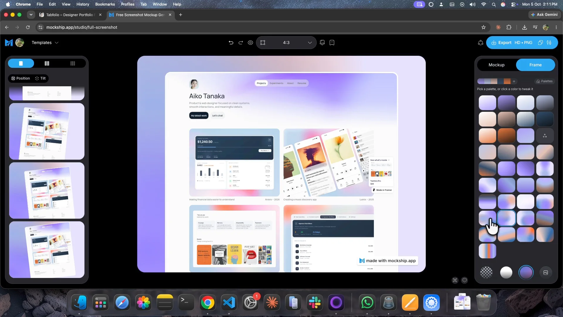 Framer template shots in under a minute.  Drop in the screenshot → pick a layout → match the background → export.  Made with Mockship 🚀  at https://mockship.app
