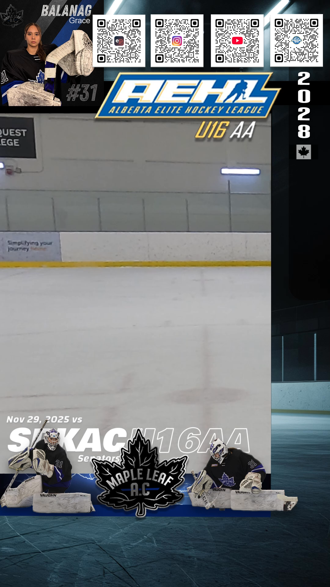 Grace Balanag's Saves, Battles, Skating Highlights: Nov 29/25 MLAC U16 AA vs SpKac Senators