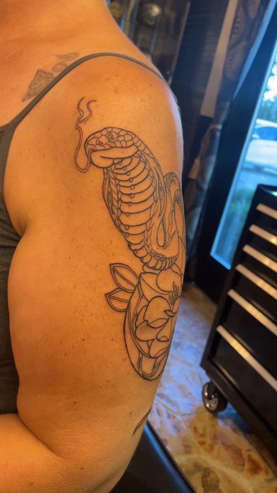 The Enchanted Needle - This is just the initial outline of Caroline's creation, Lucy the Cobra. Can't wait to have it finished in a few days!!! - Piercing Near Me - Dallas, Texas