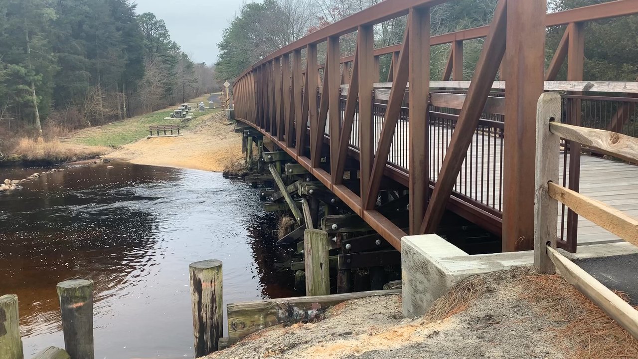 Barnegat Branch Trail - New pedestrian bridge over the railroad trestle.  Listen to the rushing Cedar Creek - Mountain Biking Near Me