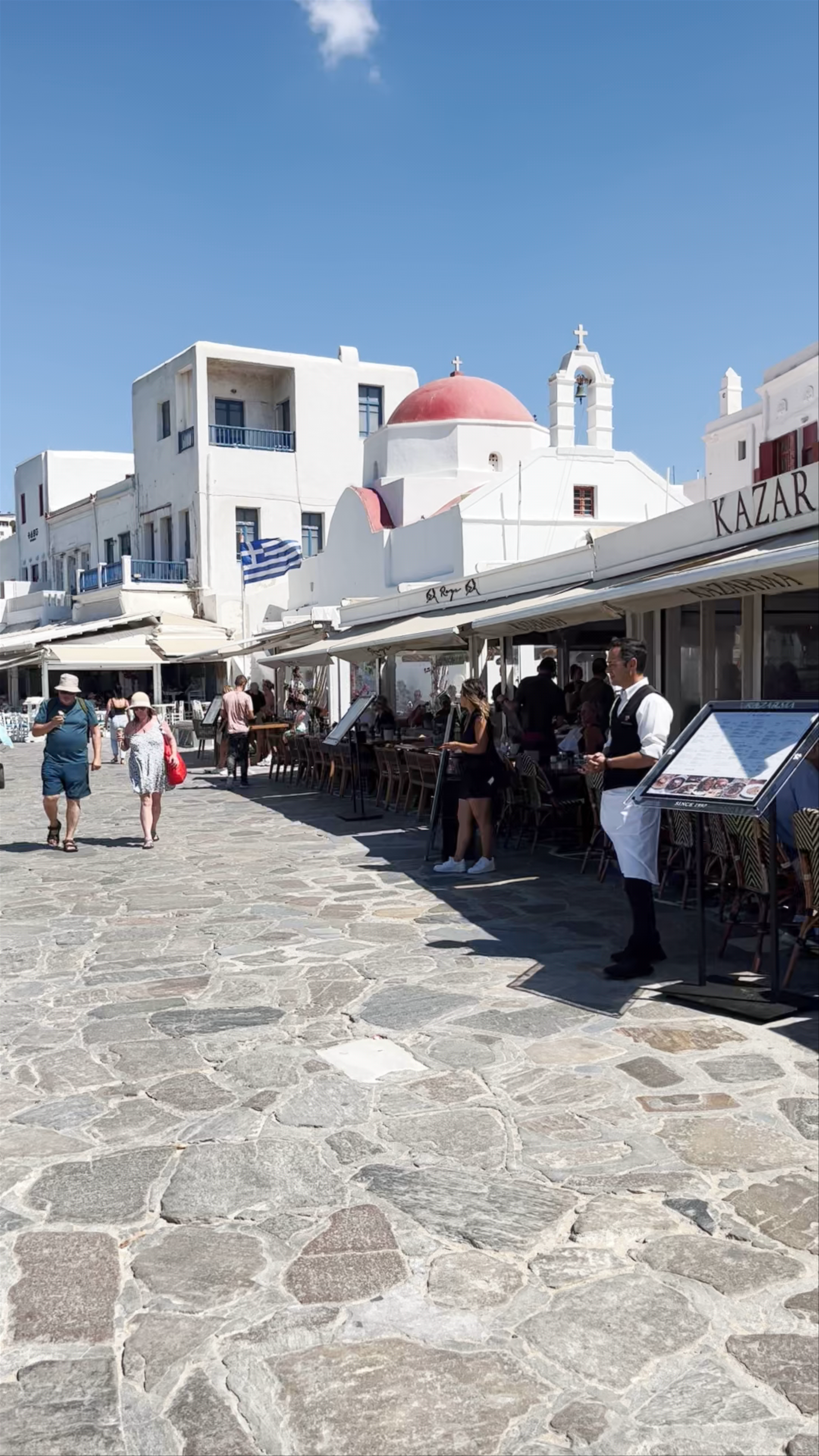 Gialos Beach and Waterfront Promenade in Mykonos, Greece