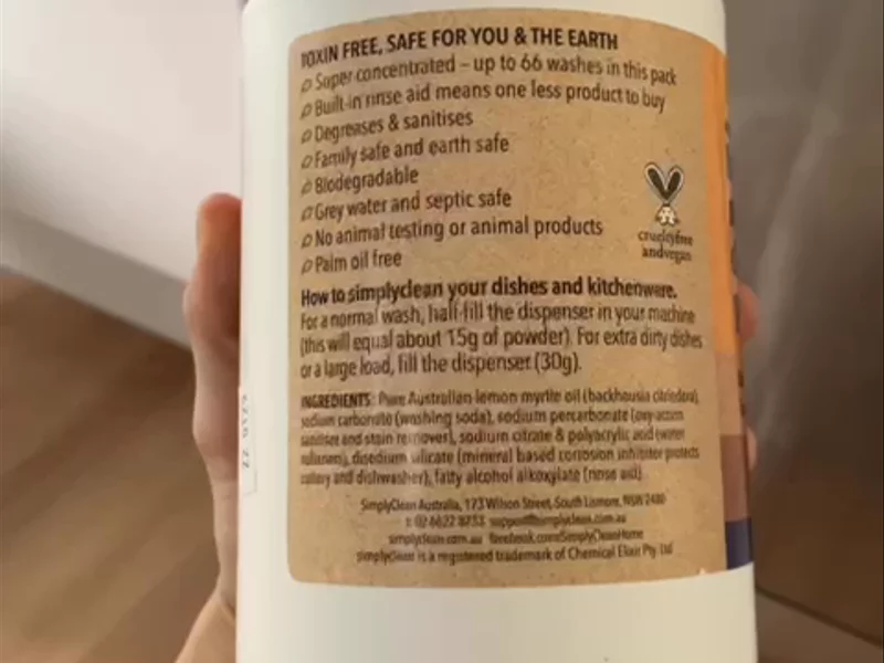 Showcasing SimplyClean dishwasher powder
