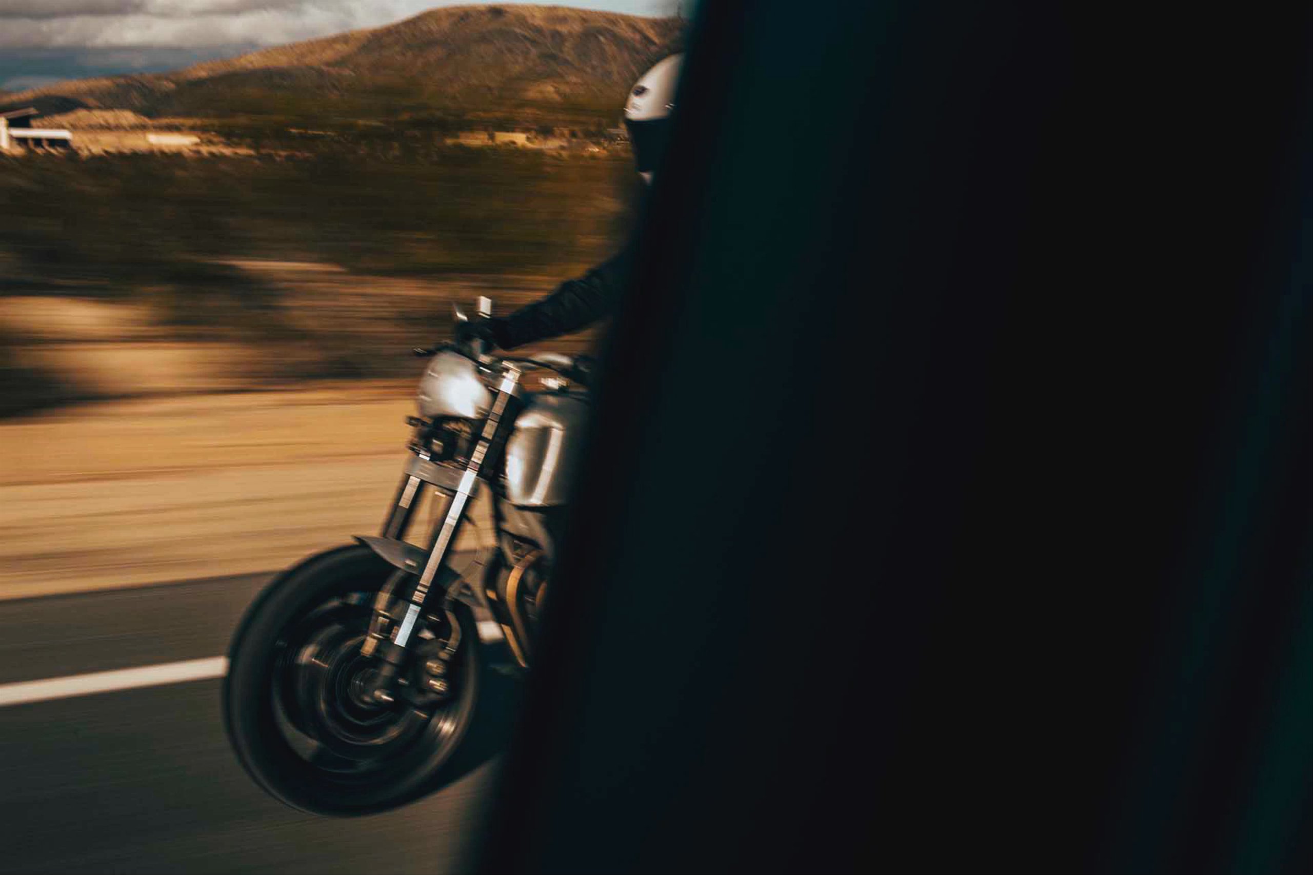 Sequence of still images of motorcyclist in Joshua Tree, California