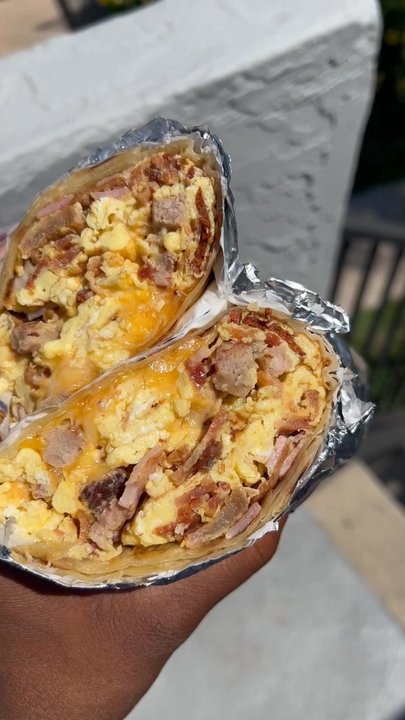 Sunrise Deli - Power Burrito (cheese, ham, bacon, sausage, egg) - Delis Near Me - Spring Valley, California