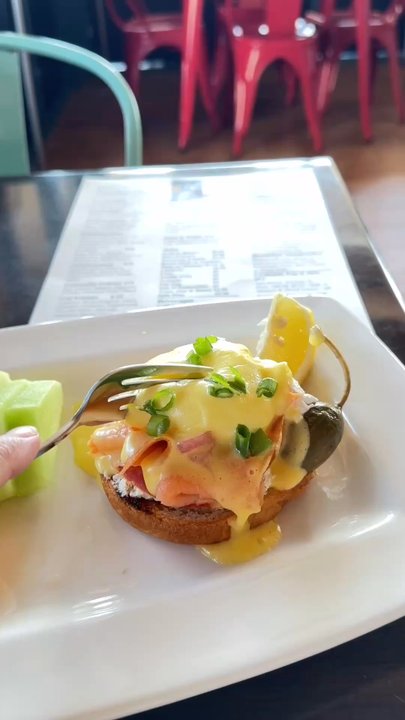 Cafe Le Reve - La Mer- smoked salmon eggs Benedict - Breakfast & Brunch Near Me - Riverside, California