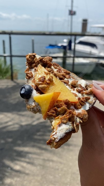 Pineapple Espresso - Special Peach Cobbler toast on matcha sourdough - Coffee & Tea Near Me - St Petersburg, Florida