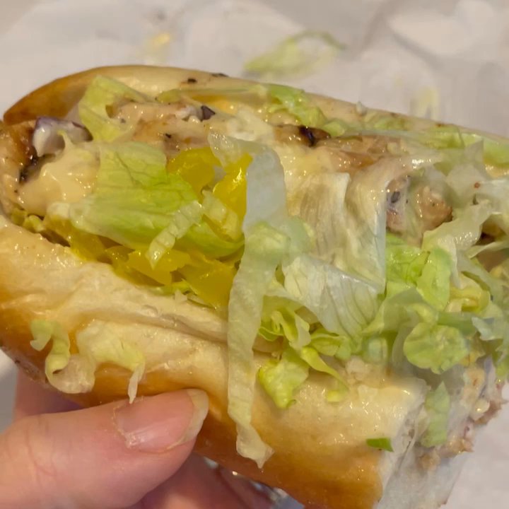 Masterpeace Grill - Cross section of a custom grilled chicken hoagie with Swiss, southwest spread, and most of the veg. - Cheesesteaks Near Me - Conshohocken, Pennsylvania