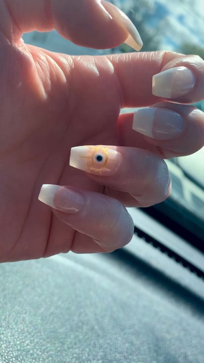 Organic Nails - Coffin French Tip SNS with feee hand painted detail by Ryan - Nail Salons Near Me - High Point, North Carolina