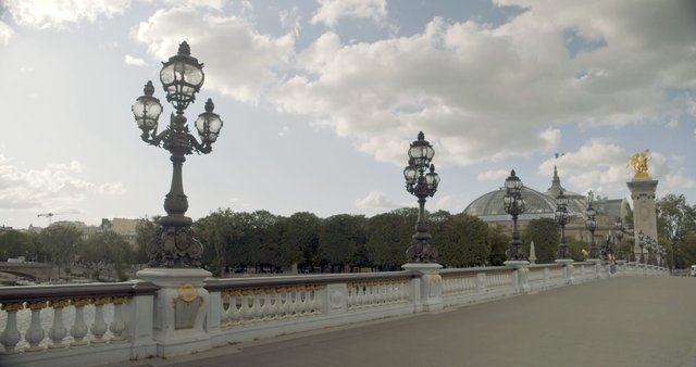 Walking across Pont Alexandre III Bridge