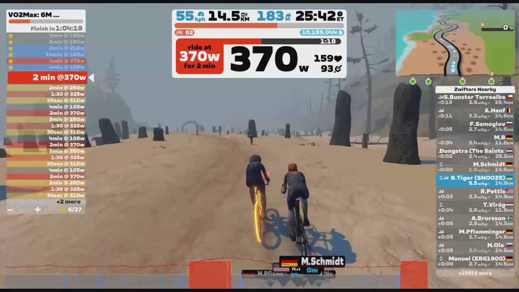 Zwift - VO2Max: 6M Variable Power Intervals (ERG mode off for intervals) in Watopia