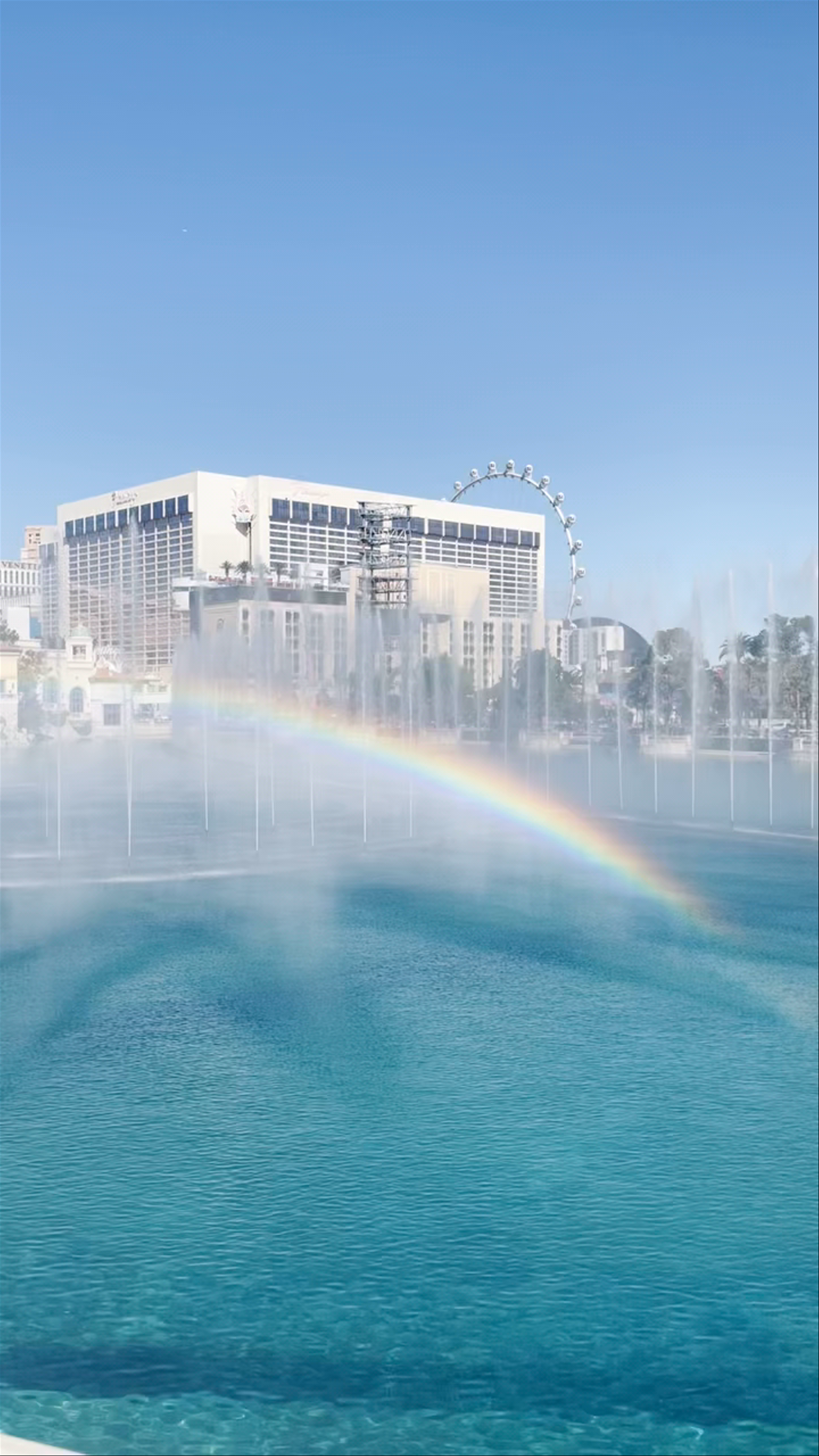 Bellagio Fountain Dance with Rainbow in Las Vegas
