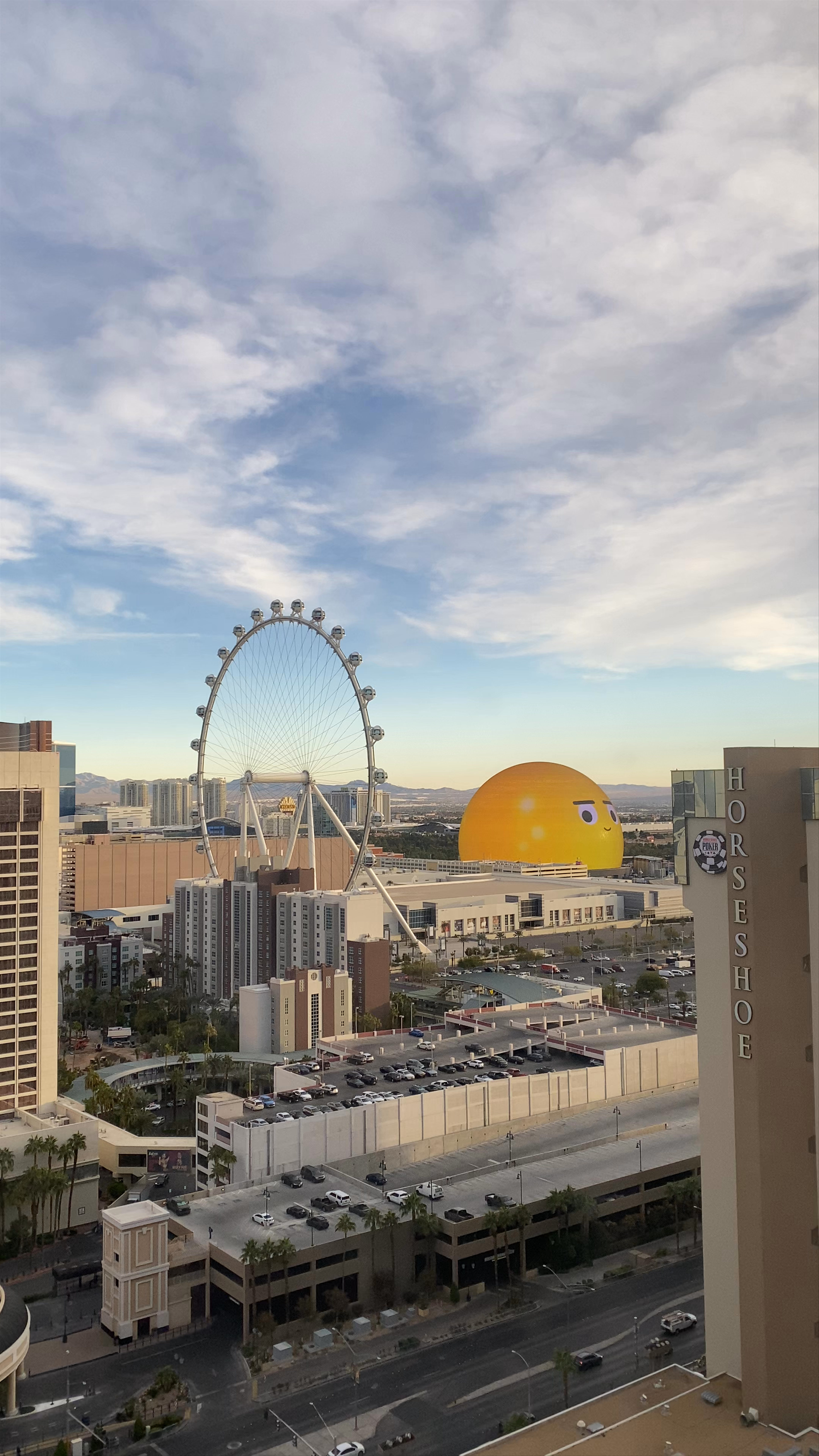Las Vegas Skyline Sunset with High Roller and Sphere Dome