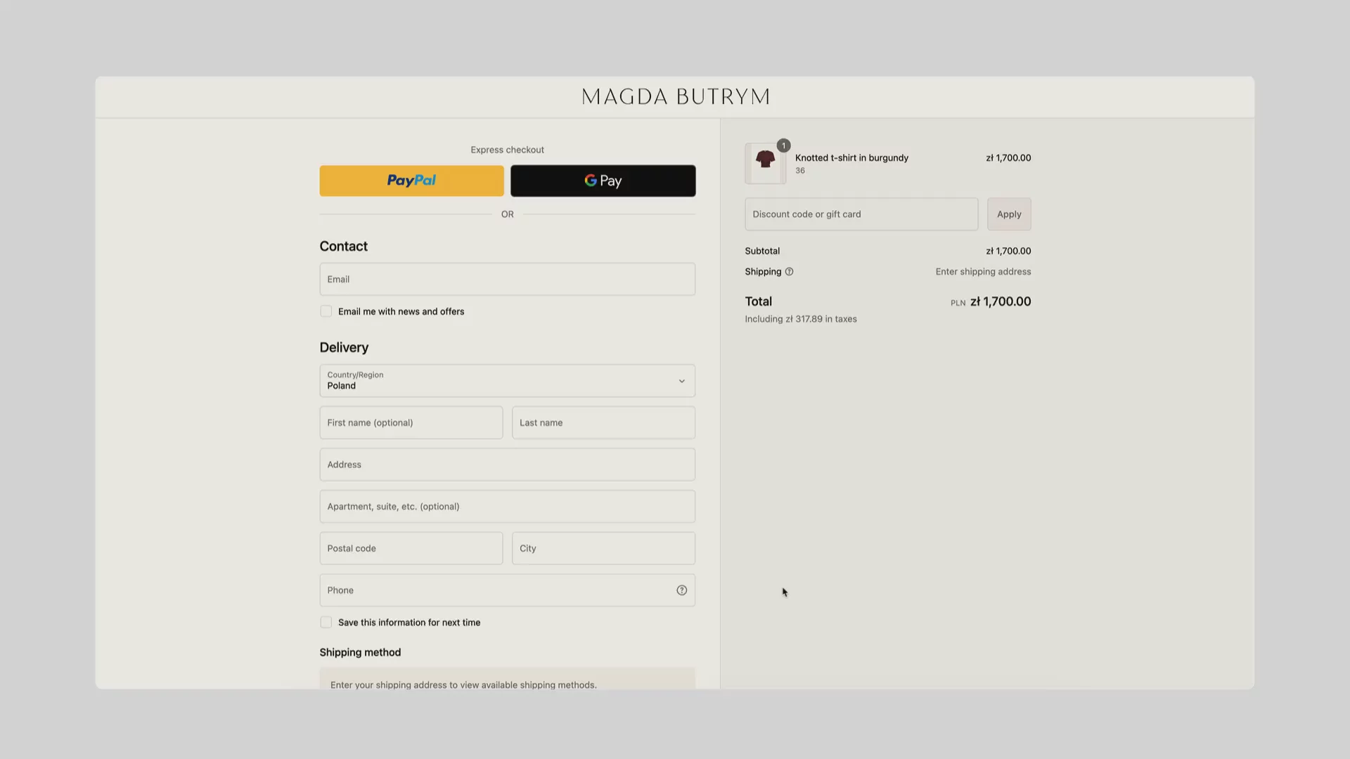 video showing how Magda Butrym checkout page is using Shop Pay to increase the CRO