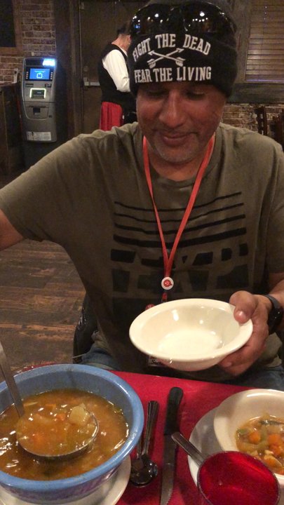 Louis' Basque Corner - Anthony serves up the soup - Basque Near Me - Reno, Nevada