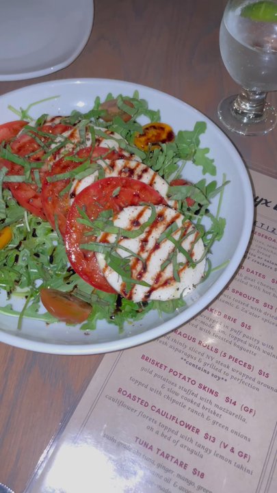Onyx Bistro - Caprese salad and baked Brie with honey and jam  April 2023 - Wine Bars Near Me - Camarillo, California
