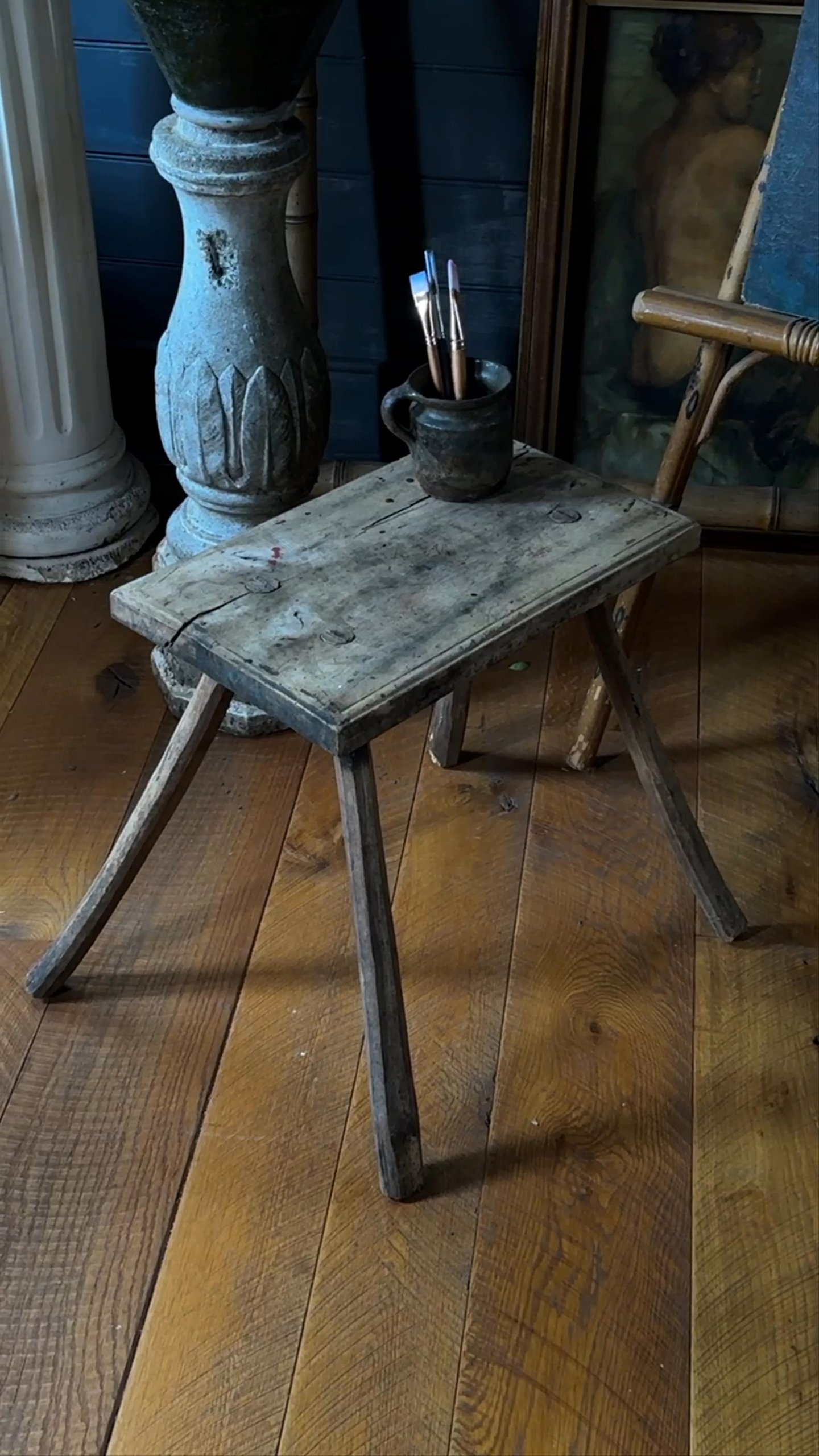 Antique Stool with Engraving
