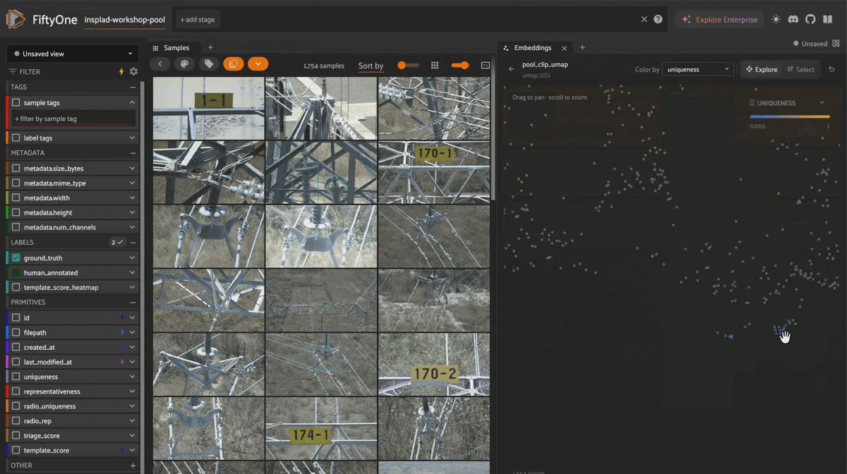 Computing uniqueness and representativeness scores with FiftyOne Brain and sorting samples by score in the App