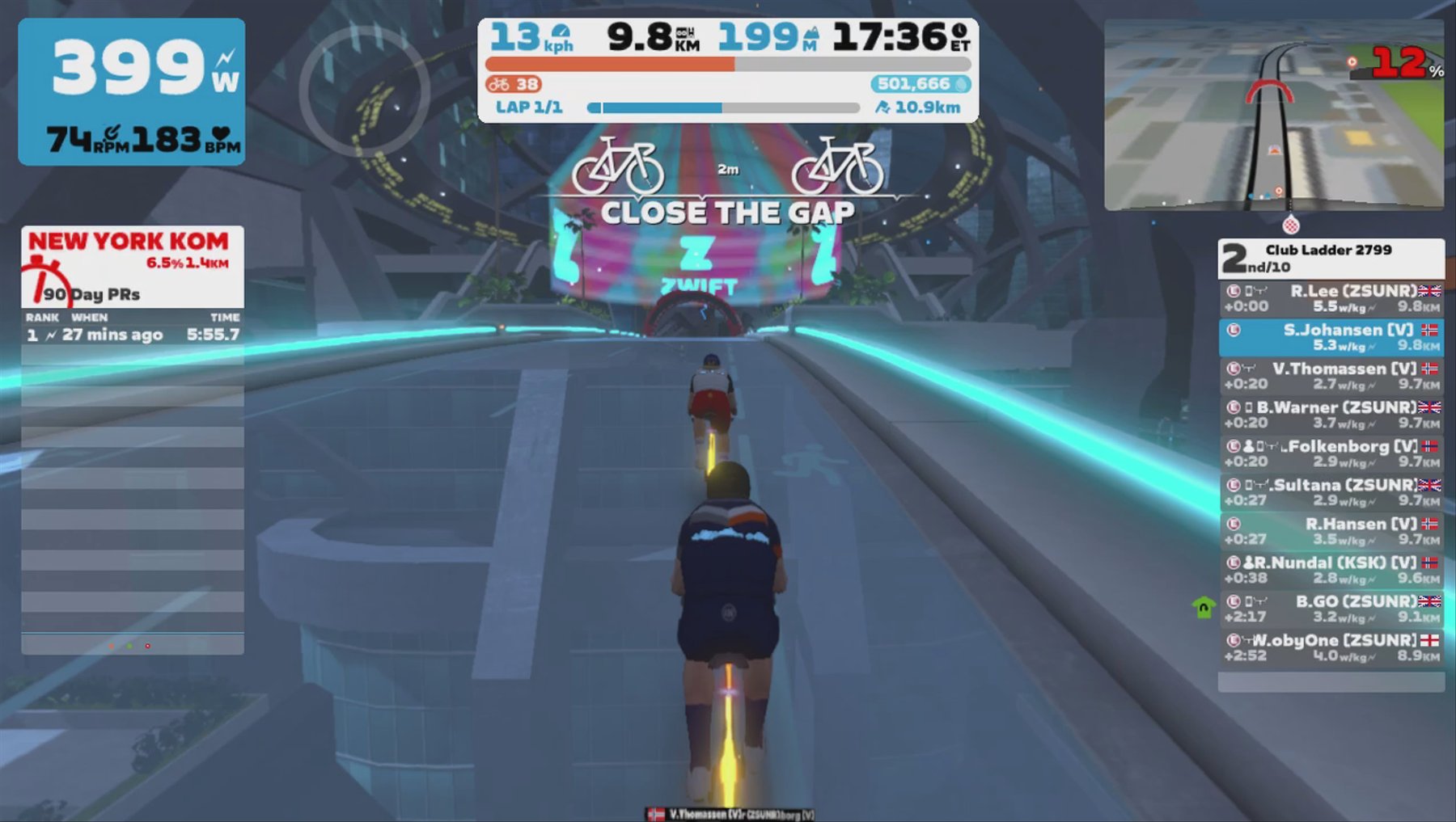 Zwift - Race: Club Ladder 2799 (E) on Rising Empire in New York