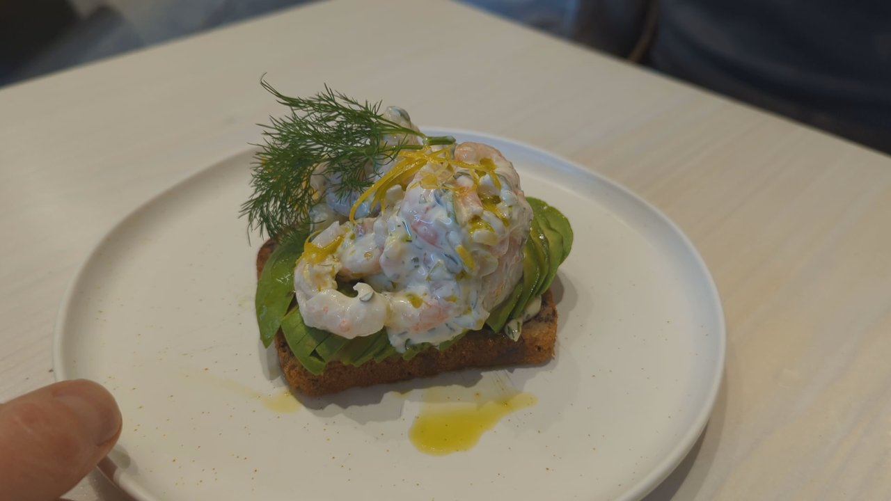 Nem's Japandi Bistro - January 28, 2024; Avocado and Shrimp Smorrebrod ($15). - Izakaya Near Me - Brooklyn, New York