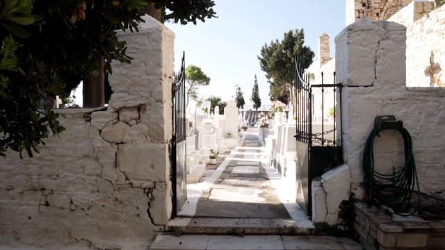 Entering a Greek cemetery