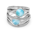 Crossover ring in Sterling silver with larimar