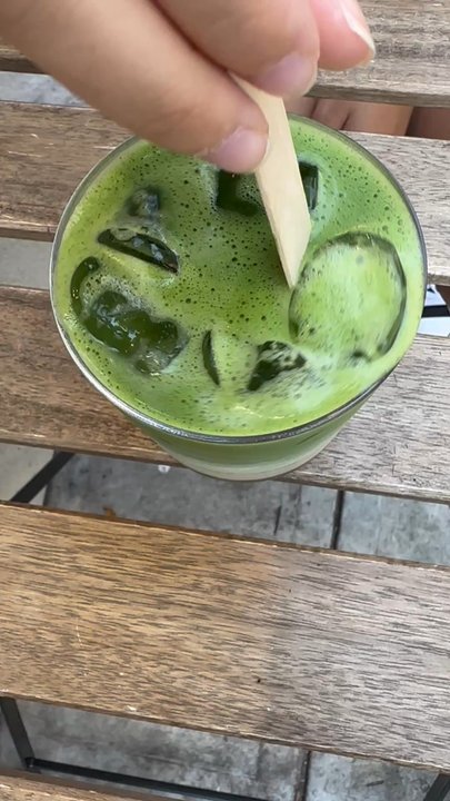 Iris Coffee Lab - Mango Matcha sticky rice stirring - Coffee & Tea Near Me - Raleigh, North Carolina