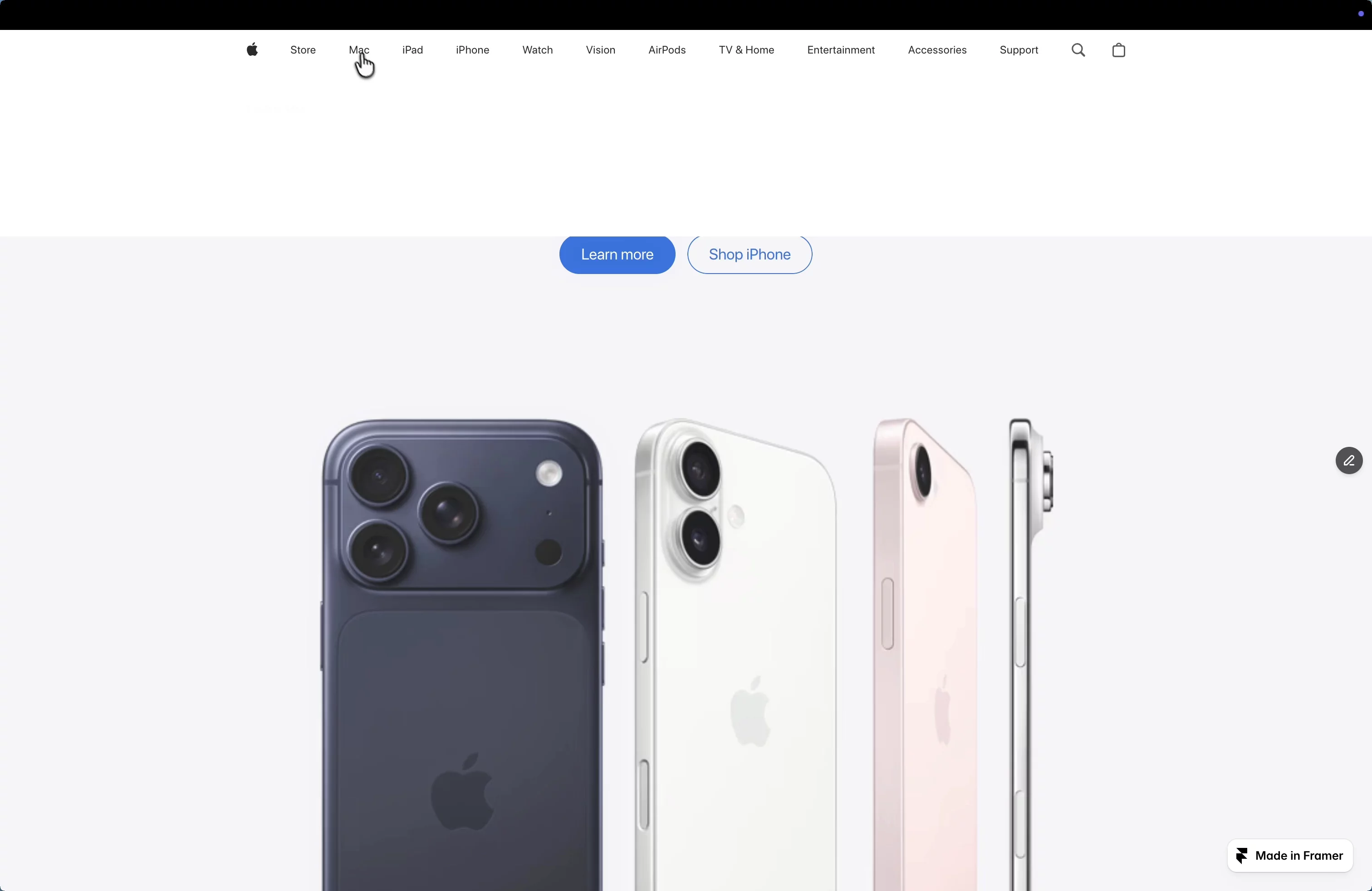 Created the apple.com NavBar 1:1 in Framer.