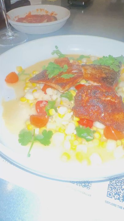 Sixty Vines - Cobia with sweet corn pozole - New American Near Me - The Woodlands, Texas
