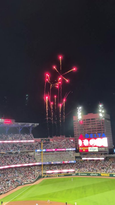 Atlanta Braves - Fireworks. We hit three home runs in the 6th inning last night. Atlanta Braves vs Cleveland Guardians on 4/10/2026. Bravos won, 11-5. - Professional Sports Teams Near Me - Atlanta, Georgia