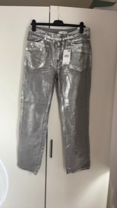 Mango Metallic Straight-Leg Jeans