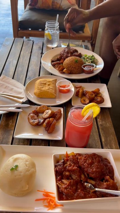West Hut - We order; HE WEST HUT mine with fufu & jolof WAAKYE RICE Beef BEEF PATTIES, fried plantain, and guava drink - African Near Me - Phoenix, Arizona
