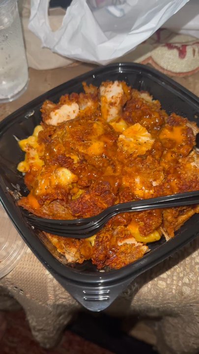 The Red Chickz - Loaded Buffalo Mac N Cheese with no buffalo, 2 Tenders w/ Side of cheese curds, and Chipotle Corn Ribs - Chicken Shop Near Me - Cypress, Texas