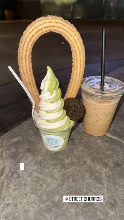 Street Churros - Matcha Soft Serve / Vanilla Soft Servela swirl with Cinnamon Stick Churros & Vietnamese coffee - Desserts Near Me - Monterey Park, California
