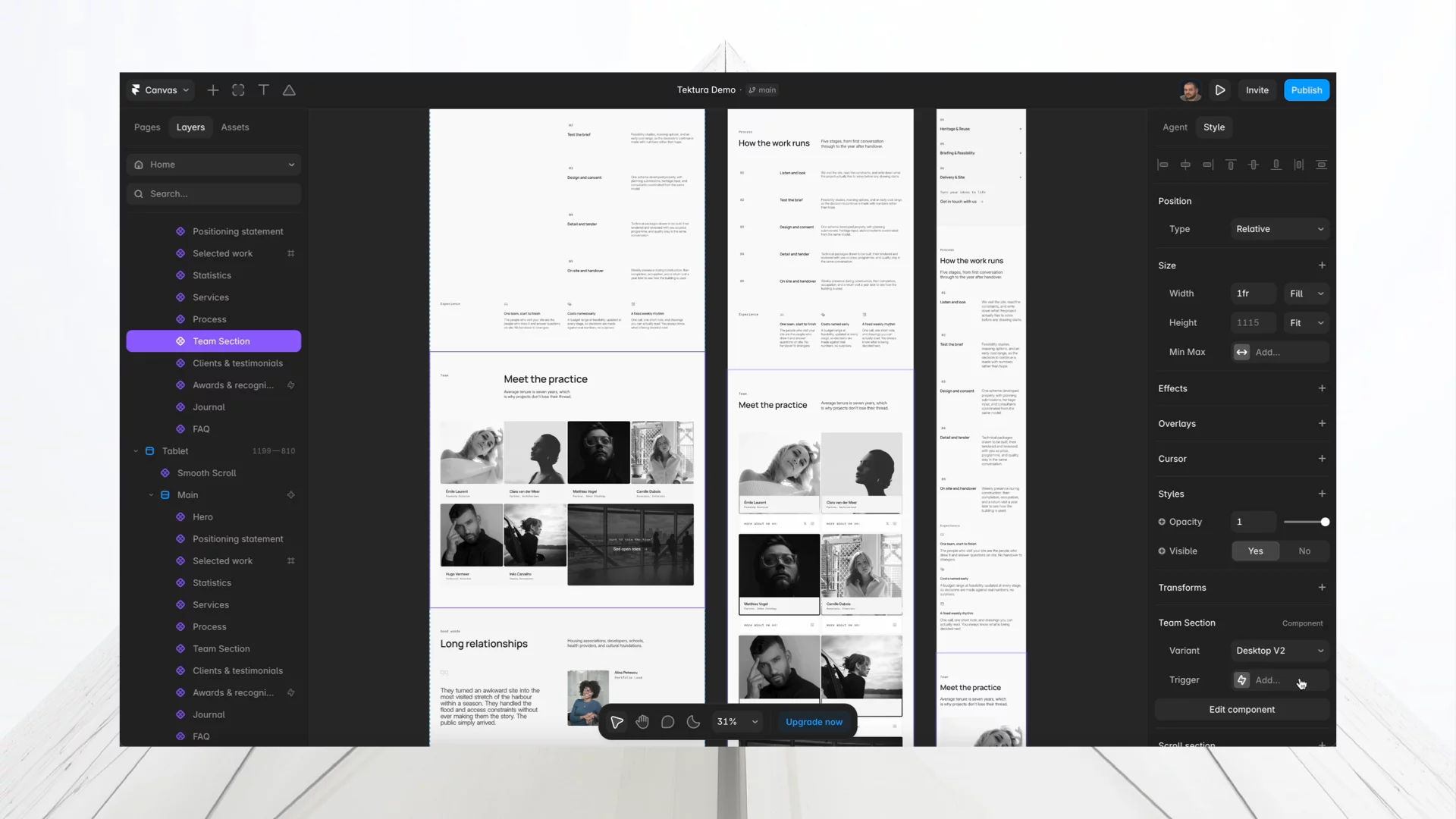 Multiple layout variants per section, one design system.Combine them however you like. Your site won't look like everyone else's using the template.Free two more days with code TEKTURA100Get Tektura